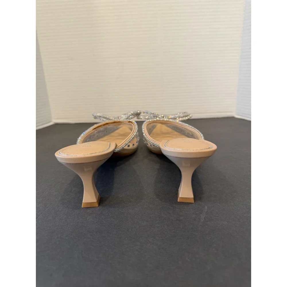 NWT Gianni Bini Clear Rhinestone Studded Bow Pointed Toe Kitten Heel Mules Sz 8 - Picture 6 of 9